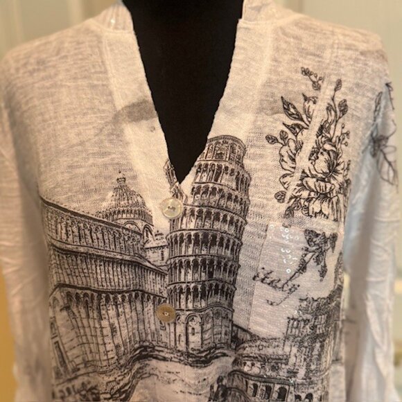 Talk of the Walk Italian Sparkle Button Sleeve Top, Size M NWT - Picture 2 of 9